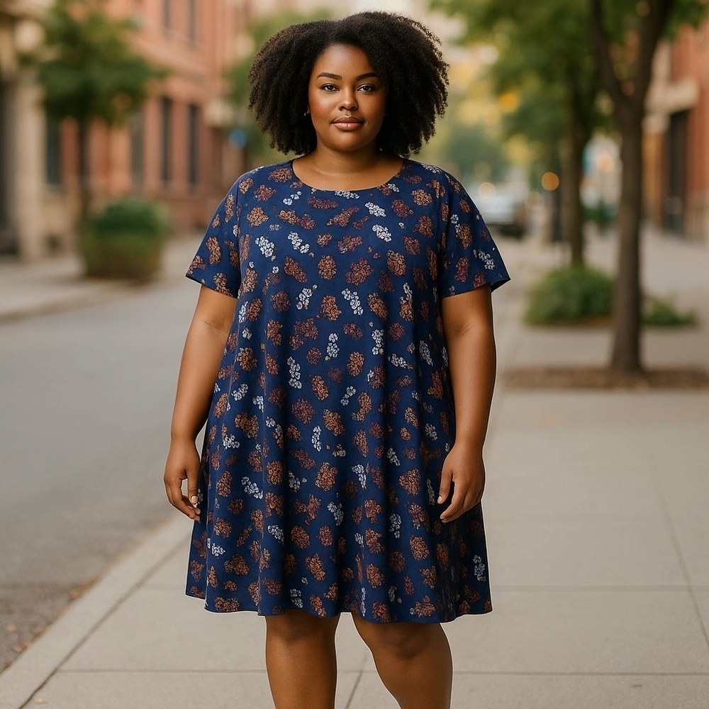 Lane Bryant teal blue floral print skater dress Fall colors sz 18/20 new